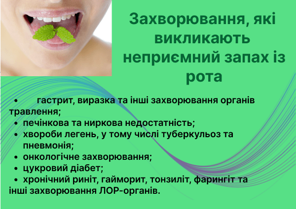 Перелік захворювань, що викликають неприємний запах рота